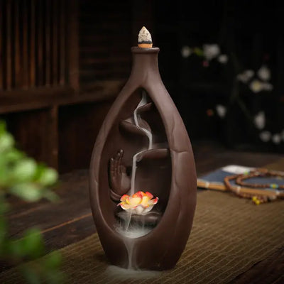 Ceramic Waterfall Incense Burner Buddha Hand Censer Holder TS35 YEECHOP