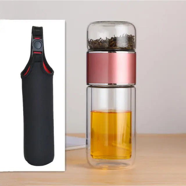 Double Glass Water Bottle Tea Infuser TS39 YEECHOP