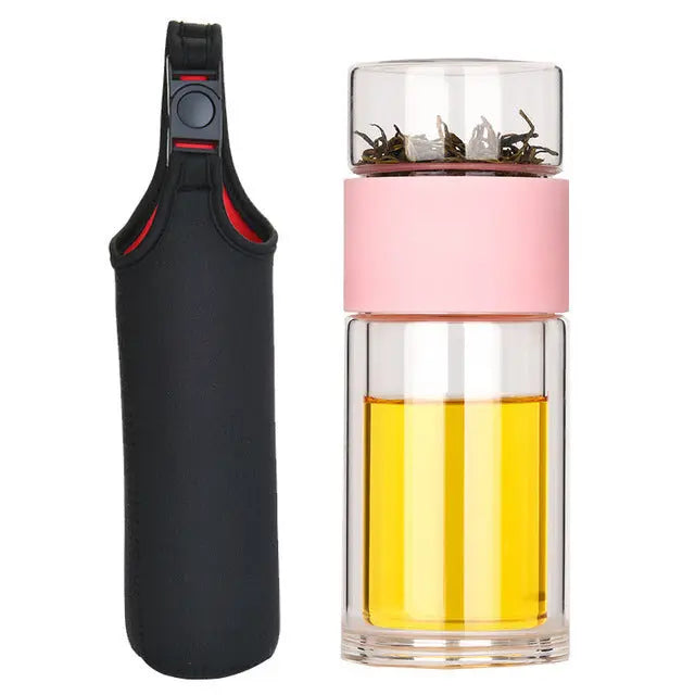 Double Glass Water Bottle Tea Infuser TS39 YEECHOP