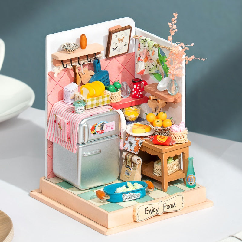 Wooden Living Kitchen Dollhouse 3D5 YEECHOP