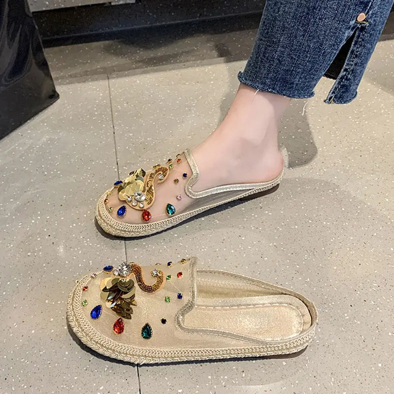 Rhinestone Translucent Thick Soled Sandals Women Slippers SH4 YEECHOP