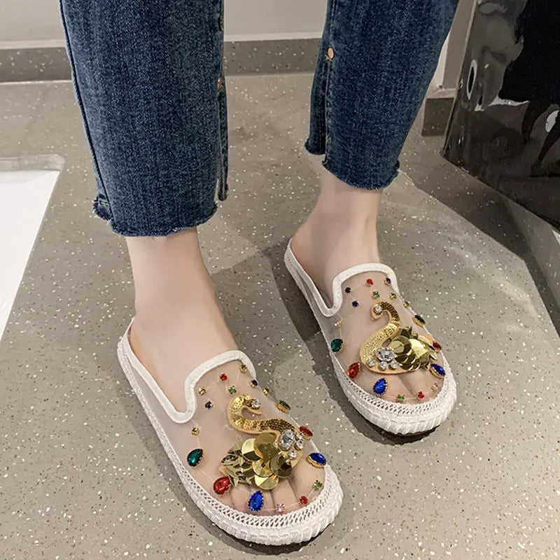 Rhinestone Translucent Thick Soled Sandals Women Slippers SH4 YEECHOP