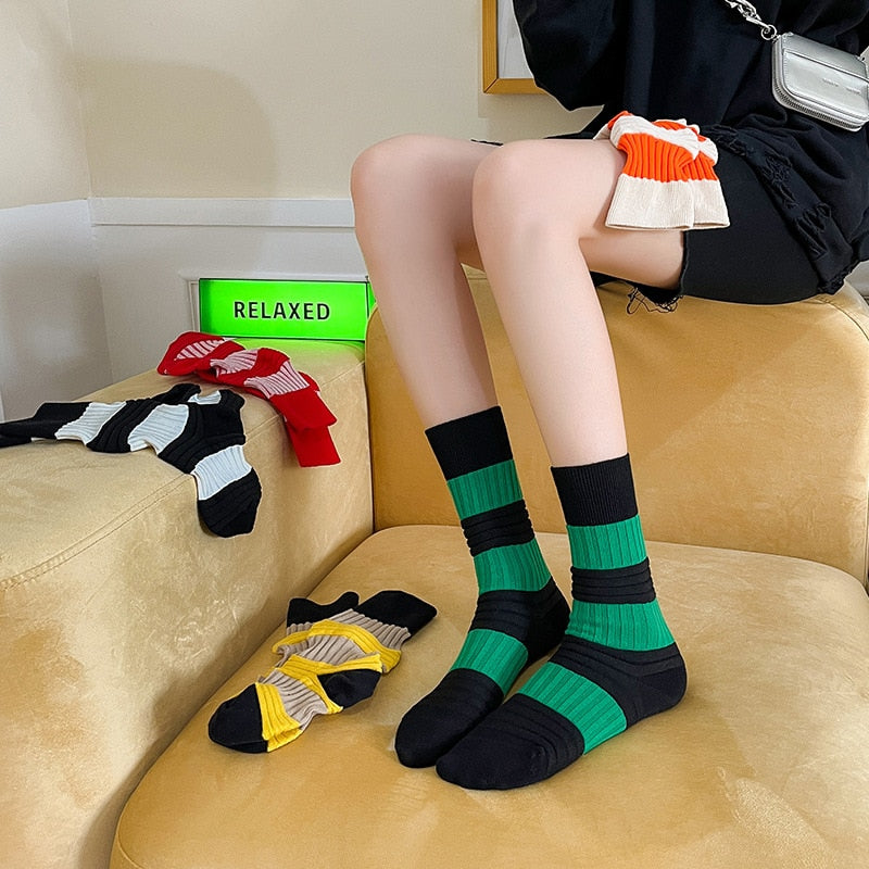 Pleated Striped Mid-tube Socks SC2 YEECHOP