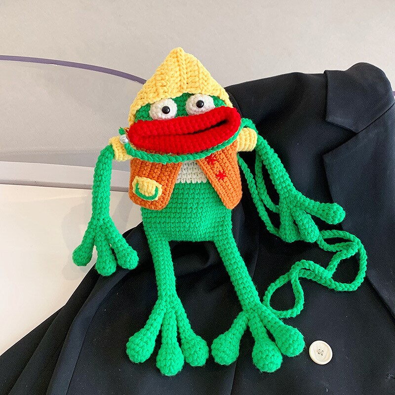 Hand-knitted Sausage Mouth Frog Girl Shoulder Messenger Bag PM22
