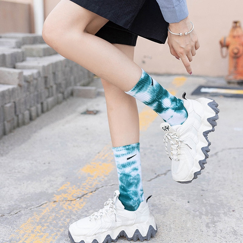 100% Cotton Tie-dye Long Tube Socks SC3 YEECHOP