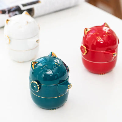 S999 Sterling Silver Cute Cat Quick Cup Portable Liner Gilt Silver Travel Tea Set TS24 YEECHOP