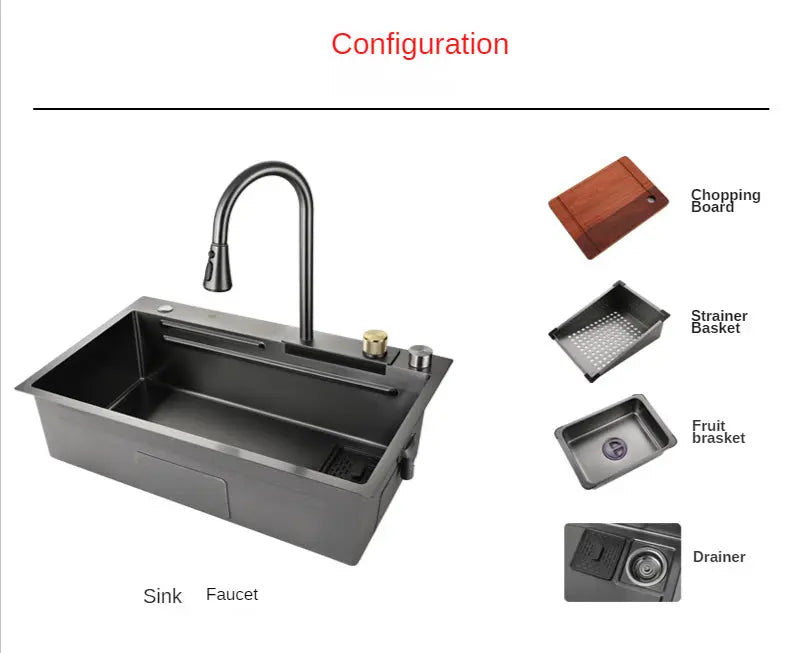 Stainless Steel Thickened Large Single Slot Waterfall Sink KT55 YEECHOP