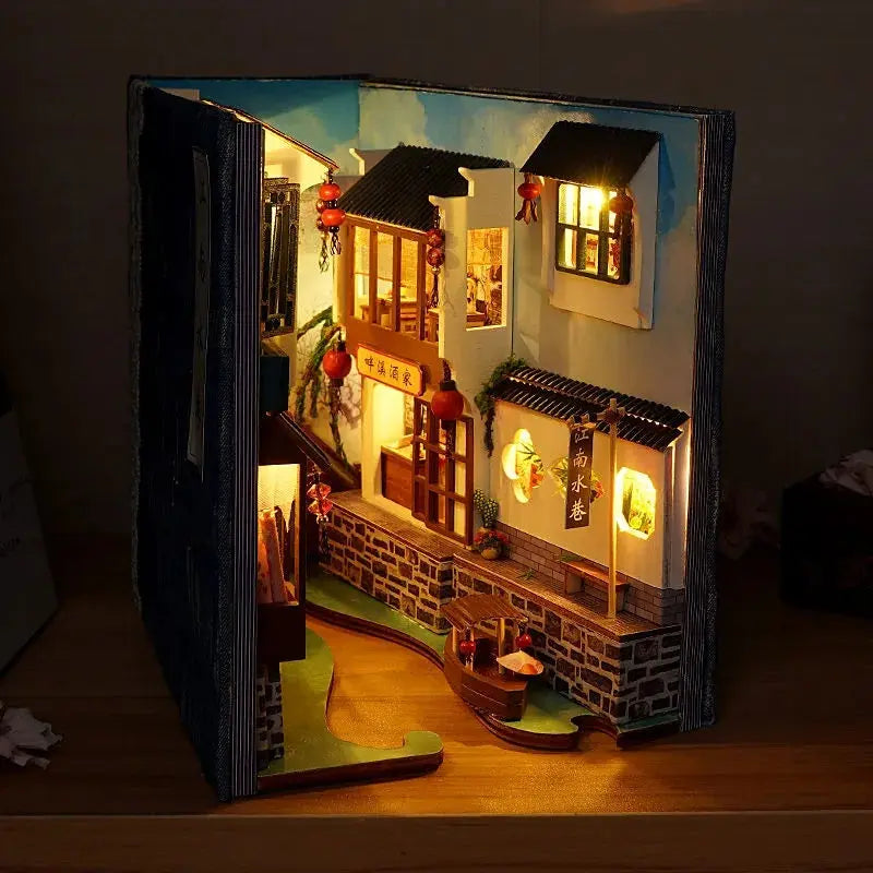 Vintage Wooden Book Nook Stand Night Light LT23 YEECHOP