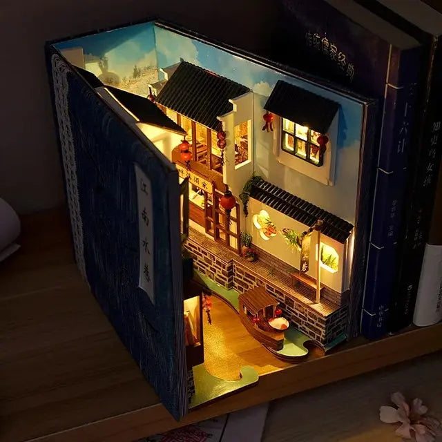 Vintage Wooden Book Nook Stand Night Light LT23 YEECHOP
